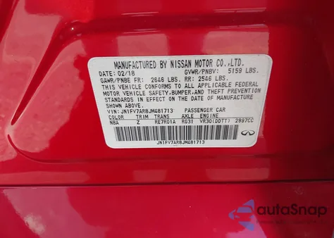 2018 Infiniti Q50 3.0T Red Sport 400 z USA, uszkodzony, nr VIN JN1FV7AR8JM481713